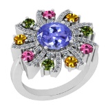 3.39 Ctw SI2/I1 Multi Sapphire,Tanzanite And Diamond 14K White Gold Vingate Style Wedding Halo Ring