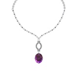 25.30 Ctw VS/SI1 Amethyst And Diamond 14k White Gold Victorian Style Necklace