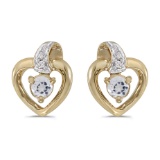 10k Yellow Gold Round White Topaz And Diamond Heart Earrings 0.23 CTW
