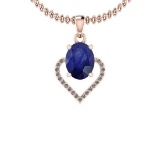 1.40 Ctw I2/I3 Blue Sapphire And Diamond 14K Rose Gold Necklace