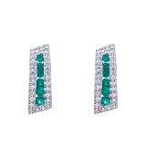 14k White Gold Emerald and Diamond Euro Back Earring 0.46 CTW