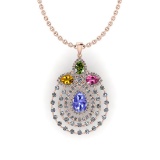 2.25 Ctw I2/I3 Multi Sapphire ,Tanzanite And Diamond 10K Rose Gold Necklace