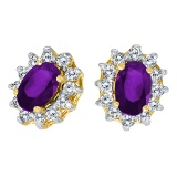 14k Yellow Gold Oval Amethyst and .25 total CTW Diamond Earrings 0.9 CTW