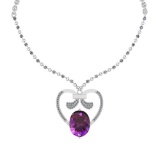 23.69 Ctw VS/SI1 Amethyst And Diamond 14k White Gold Victorian Style Necklace