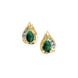 14k Yellow Gold Pear Emerald And Diamond Earrings