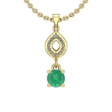 1.08 Ctw Emerald And Diamond I2/I3 14K Yellow Gold Necklace