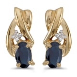 10k Yellow Gold Oval Sapphire And Diamond Earrings 0.52 CTW