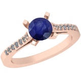 0.77 Ctw I2/I3 Blue Sapphire And Diamond 14K Rose Gold Vintage Style Ring