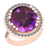 22.26 Ctw VS/SI1 Amethyst And Diamond 14k Rose Gold Victorian Style Ring