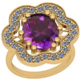 8.86 Ctw VS/SI1 Amethyst And Diamond 14k Yellow Gold Victorian Style Ring