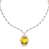 19.43 Ctw SI2/I1 Lemon Topaz And Diamond 14k Rose Gold Victorian Style Necklace
