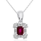 14k White Gold Ruby and Diamond Baguette Pendant 0.49 CTW