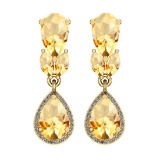 6.79 Ctw VS/SI1 Citrine And Diamond 10K Yellow Gold Dangling Earrings