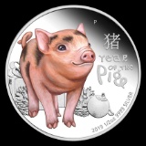 2019 Tuvalu 1/2 oz Silver Lunar Baby Pig Proof Colorized