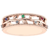 0.07 Ctw VS/SI1 Multi Ruby,Emerald,Sapphire And Diamond 14K Rose Gold Filigree Style Band Ring