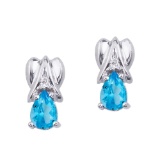 14k White Gold Blue Topaz and Diamond Pear Shaped Earrings 0.96 CTW
