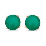 5 mm Natural Round Emerald Stud Earrings Set in 14k Yellow Gold 0.66 CTW