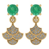 3.31 Ctw Emerald And Diamond I2/I3 14K Yellow Gold Earrings