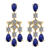 7.55 Ctw I2/I3 Blue Sapphire And Diamond 14K Yellow Gold Earrings