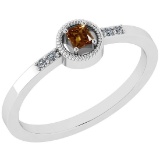 0.14 Ct Natural Yellow Diamond I2/I3And White Diamond I2/I3 18k White Gold Vintage Style Ring