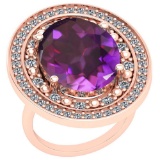 12.54 Ctw Amethyst And Diamond SI2/I1 14k Rose Gold Victorian Style Ring