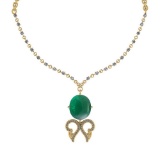 21.45 Ctw VS/SI1 Emerald And Diamond 14k Yellow Gold Victorian Style Necklace