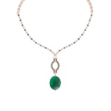 15.57 Ctw VS/SI1 Emerald And Diamond 14k Rose Gold Victorian Style Necklace
