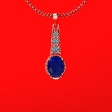 2.90 Ctw VS/SI1 Blue Sapphire And Diamond 14K Rose Gold Necklace