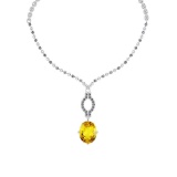 23.33 Ctw SI2/I1 Lemon Topaz And Diamond 14k White Gold Victorian Style Necklace