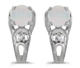 10k White Gold Round Opal And Diamond Earrings 0.39 CTW