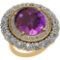 13.79 Ctw Amethyst And Diamond SI2/I1 14k Yellow Gold Victorian Style Ring