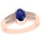 0.62 Ctw Blue Sapphire And Diamond I2/I3 14K Rose Gold Vintage Style Ring