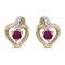 14k Yellow Gold Round Ruby And Diamond Heart Earrings 0.25 CTW