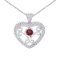 14k White Gold Heart Shaped Filigree Ruby and Diamond Pendant 0.29 CTW