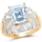 14K Yellow Gold Plated 3.00 CTW Genuine Aquamarine .925 Sterling Silver Ring