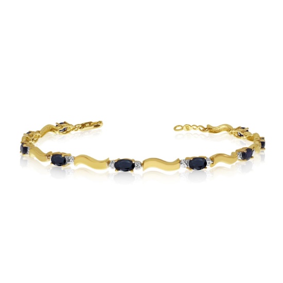 14K Yellow Gold Oval Sapphire and Diamond Bracelet 3.16 CTW