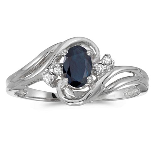 10k White Gold Oval Sapphire And Diamond Ring