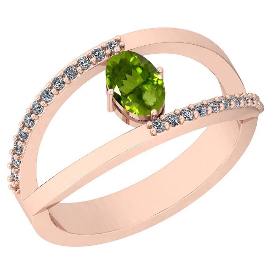 0.64 Ctw Peridot And Diamond I2/I3 10K Rose Gold Vintage Style Ring