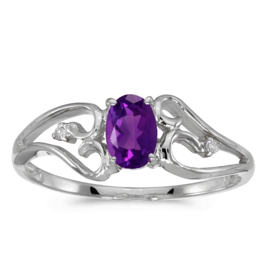 10k White Gold Oval Amethyst And Diamond Ring 0.35 CTW