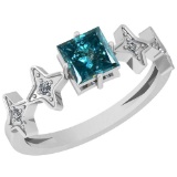 0.83 Ctw I1/I2 Treated Fancy Blue And White Diamond Platinum Ring