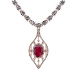 9.00 Ctw SI2/I1 Ruby And Diamond 14K Rose Gold Necklace