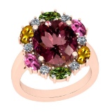 7.33 Ctw SI2/I1 Multi Sapphire,Pink Tourmaline And Diamond 14K Rose Gold victorian Style Engagement