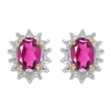 14k Yellow Gold Oval Pink Topaz And Diamond Earrings 0.9 CTW