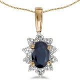 10k Yellow Gold Oval Sapphire And Diamond Pendant 0.41 CTW