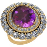 13.79 Ctw Amethyst And Diamond SI2/I1 14k Yellow Gold Victorian Style Ring
