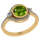 1.58 Ctw I2/I3 Peridot And Diamond 10K Yellow Gold Engagement Ring