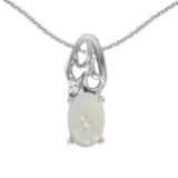 14k White Gold Oval Opal And Diamond Pendant 0.2 CTW