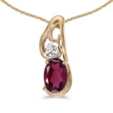 14k Yellow Gold Oval Rhodolite Garnet And Diamond Pendant