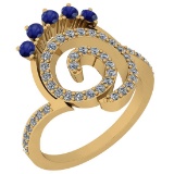 0.96 Ctw VS/SI1 Blue Sapphire And Diamond 14K Yellow Gold Ring