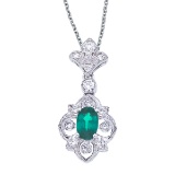 14k White Gold Emerald and Diamond Fleur De Lis Pendant